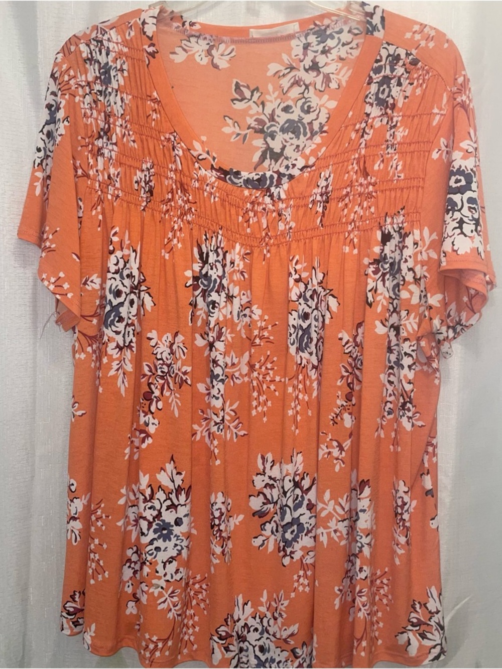 August Mist Floral Smocked Babydoll Top Size 1X